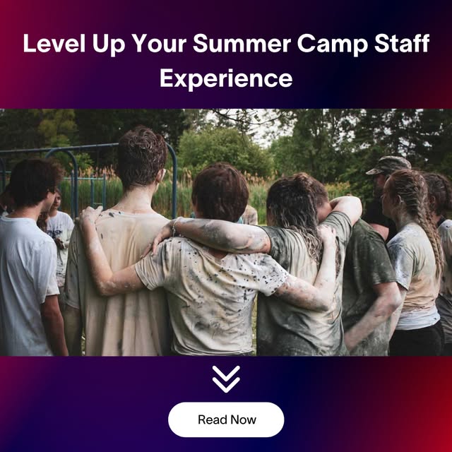 Campminder post with a headline about summer camp staff over a photo and a Read Now button